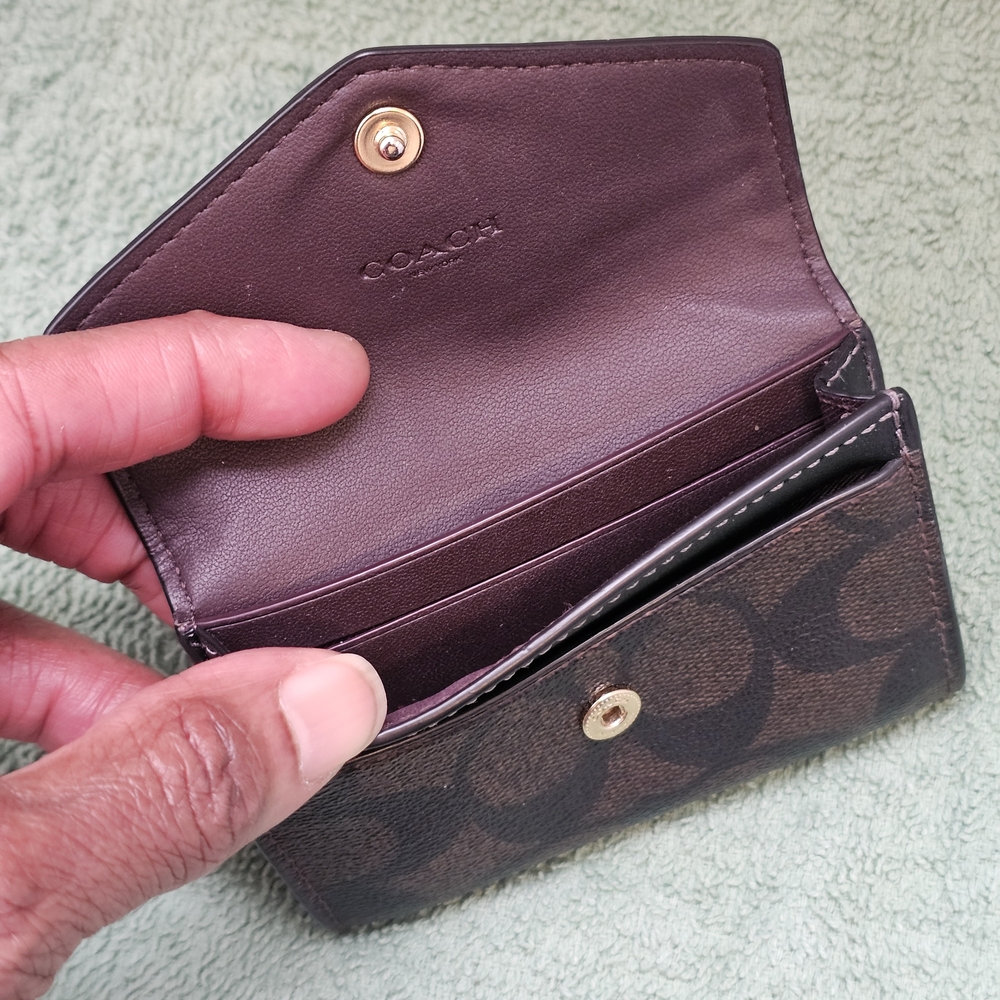 Coach Card Case In Leather & Signature Canvas - Picture 4 of 5